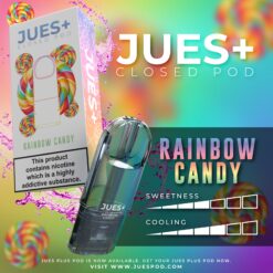 Jues Plus กลิ่น Rainbow Candy: กลิ่นลูกอมรสผสมที่แสนสนุก สีสันสดใสเหมือนฉากสายรุ้งที่ปรากฏในท้องฟ้า