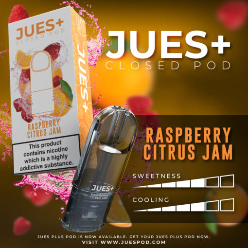 Jues Plus กลิ่น Raspberry Citrus Jam: กลิ่นผสมระหว่างรสแรสป์เบอร์รี่และส้ม ที่ฉ่ำและหวานเปรี้ยวพร้อมกัน